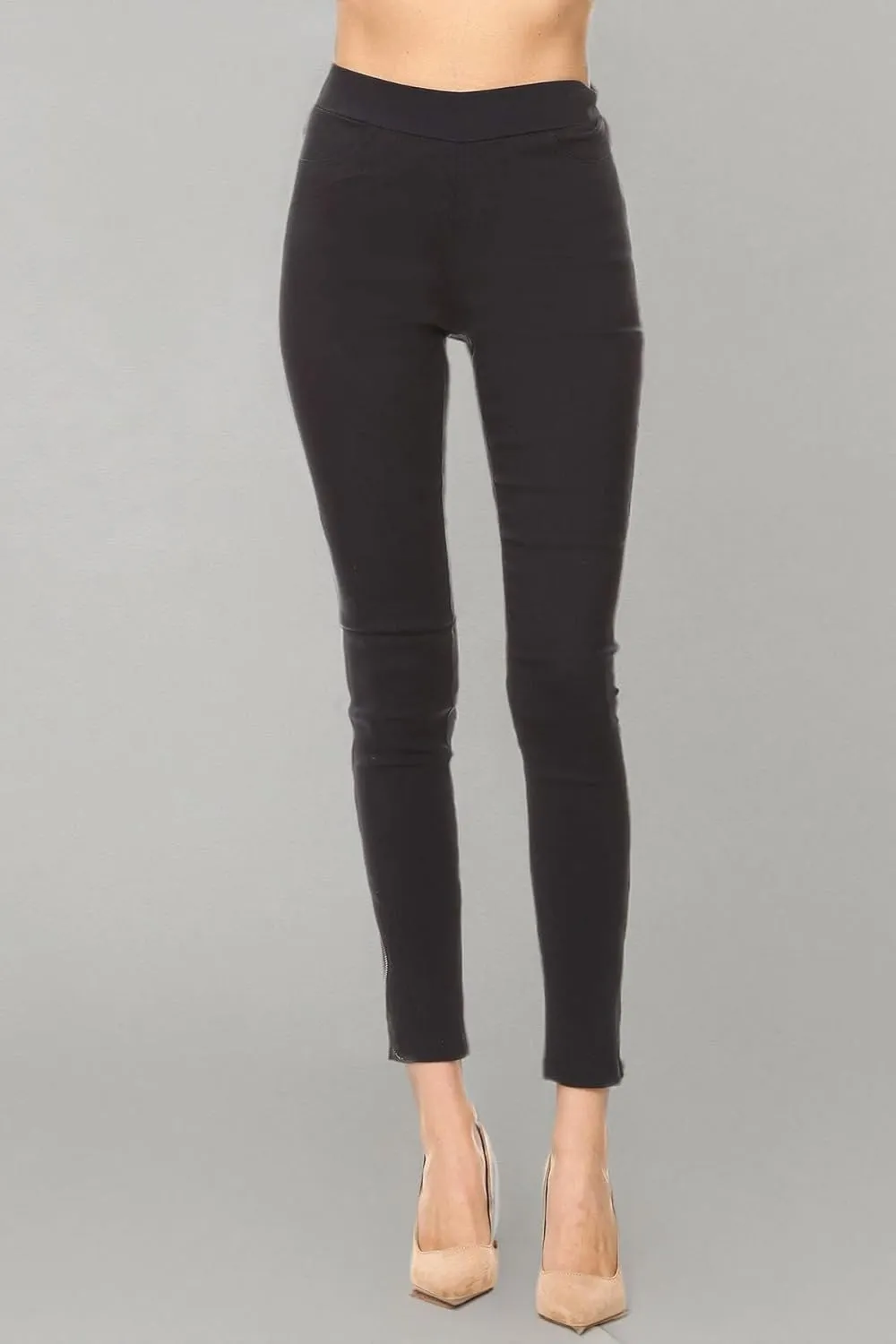 Women's High Waisted Stretch Jeggings - Jean Style Ankle Zipper Tummy Control Pull On Skinny Pants