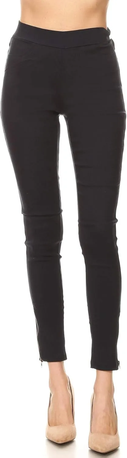 Women's High Waisted Stretch Jeggings - Jean Style Ankle Zipper Tummy Control Pull On Skinny Pants