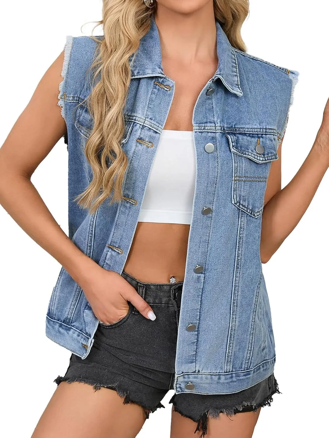Women's Jean Vest Casual Sleeveless Denim Jacket