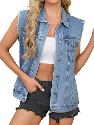 Women's Jean Vest Casual Sleeveless Denim Jacket