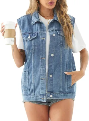 Women's Jean Vest Casual Sleeveless Denim Jacket