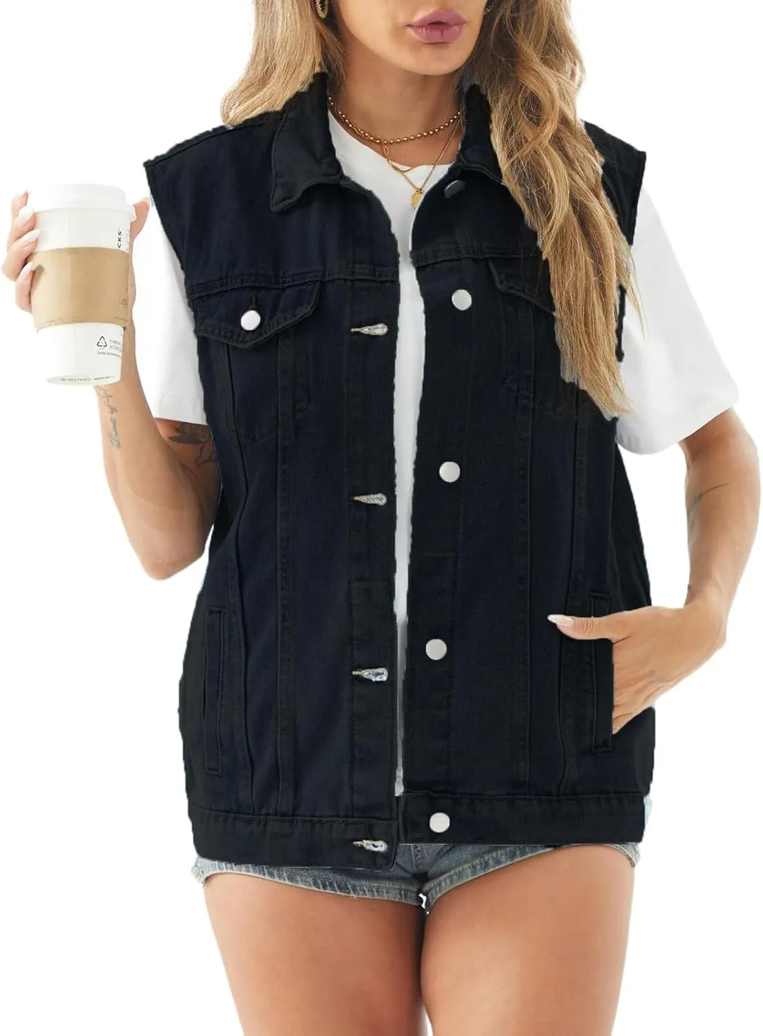 Women's Jean Vest Casual Sleeveless Denim Jacket