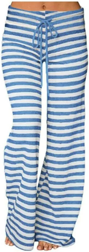 Women's Lounge Pants Straight Leg Drawstring Elastic Waist Stripe Ribbed Sweatpants Comfy Casual Loose Pajama Trousers