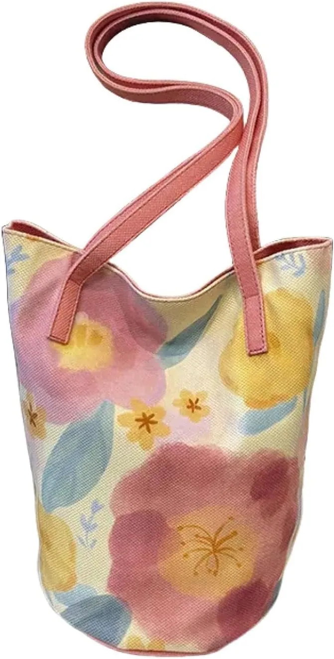 Women's Oil Painting Floral Shoulder Bag Large Capacity Three-dimensional Bucket Bag Multifunctional Tote Bag