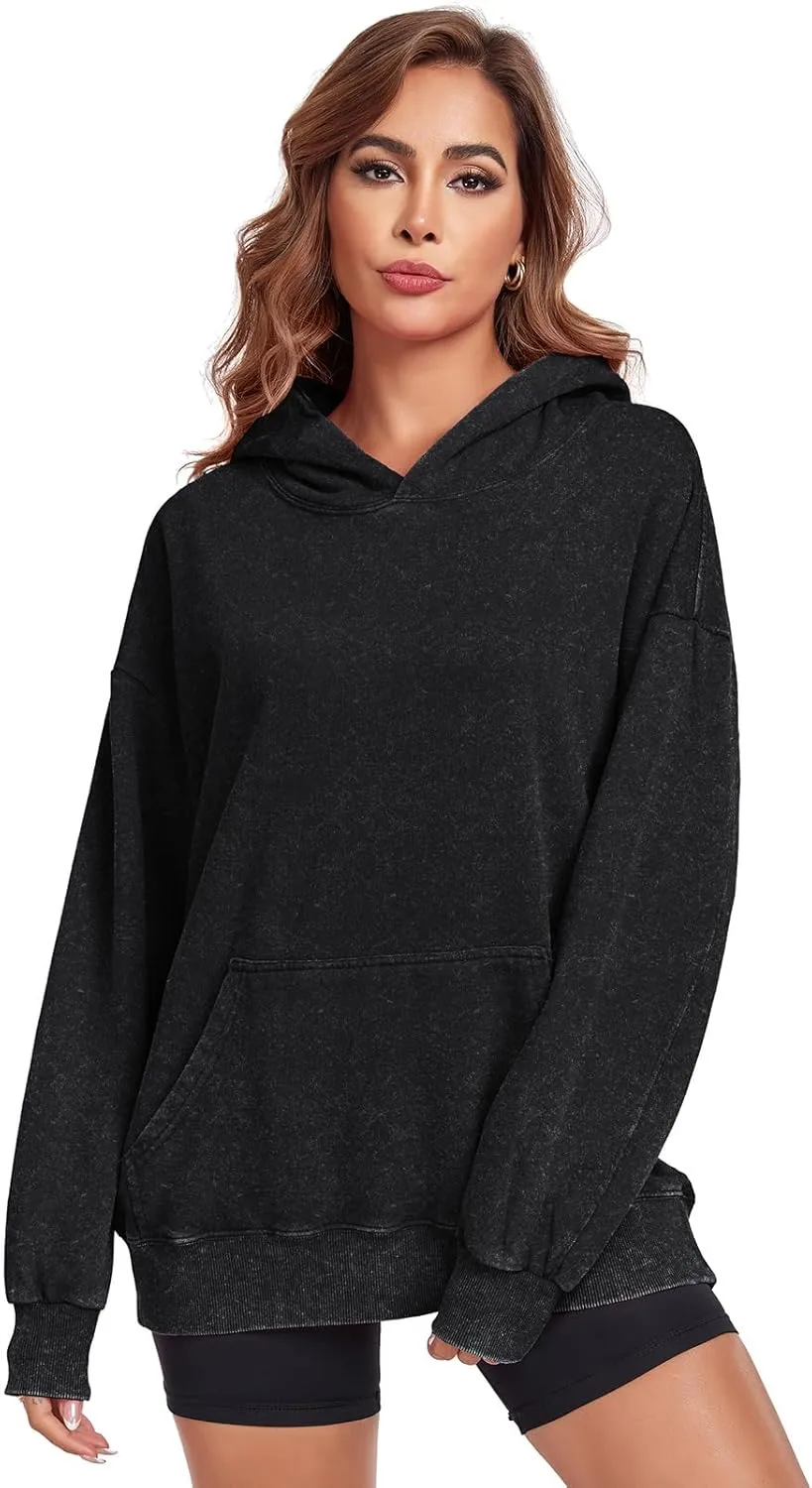Women's Oversized Hoodies Sweatshirts Vintage Acid Wash Cotton Baggy Spring Fall Outfits Pullover Tops