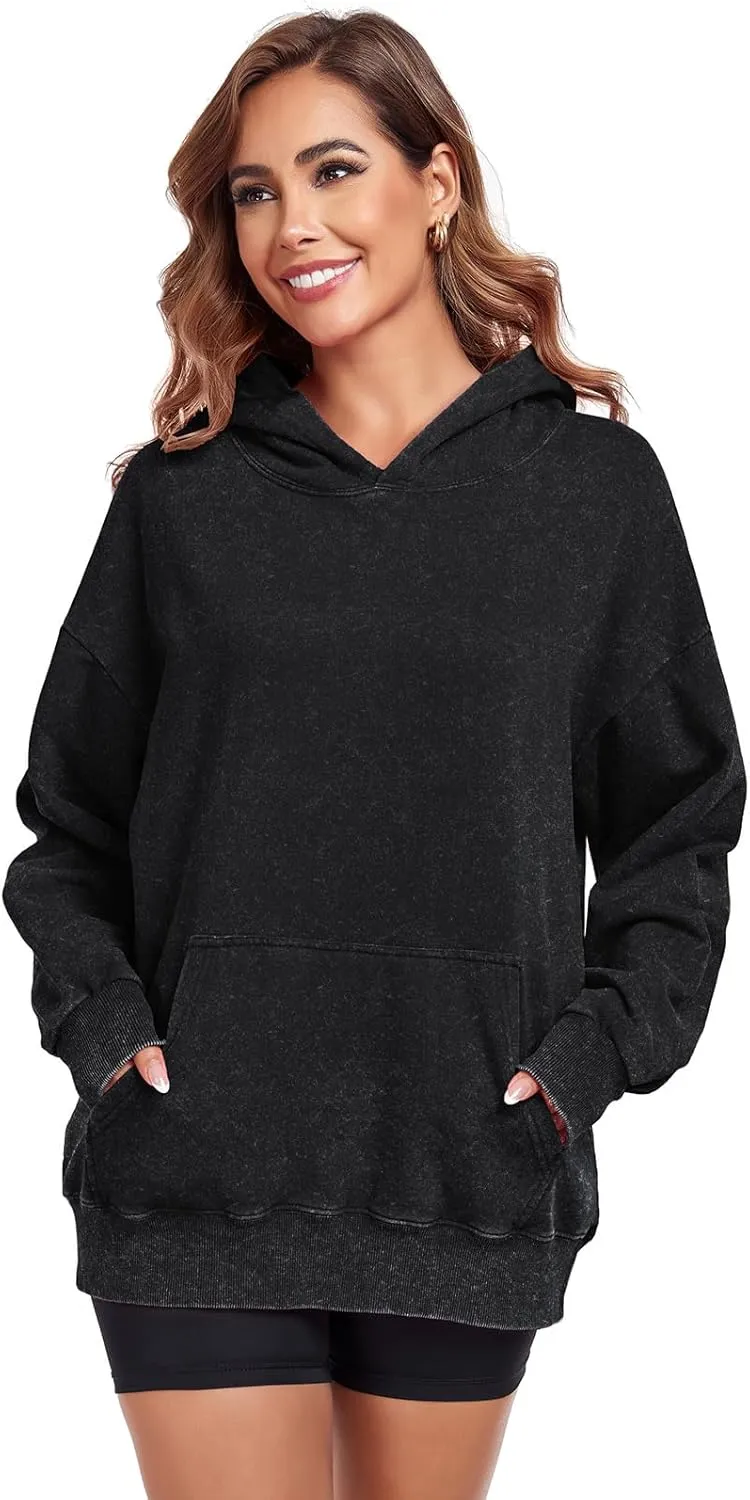 Women's Oversized Hoodies Sweatshirts Vintage Acid Wash Cotton Baggy Spring Fall Outfits Pullover Tops