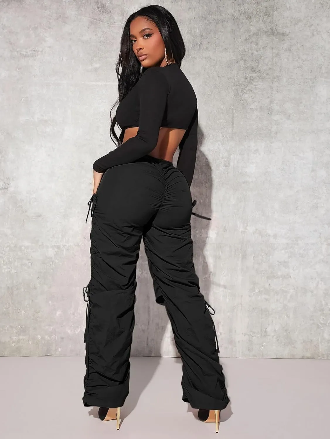 Women's Pants Drawstring Waist Cutout Ruched Parachute Pants Pant for Women