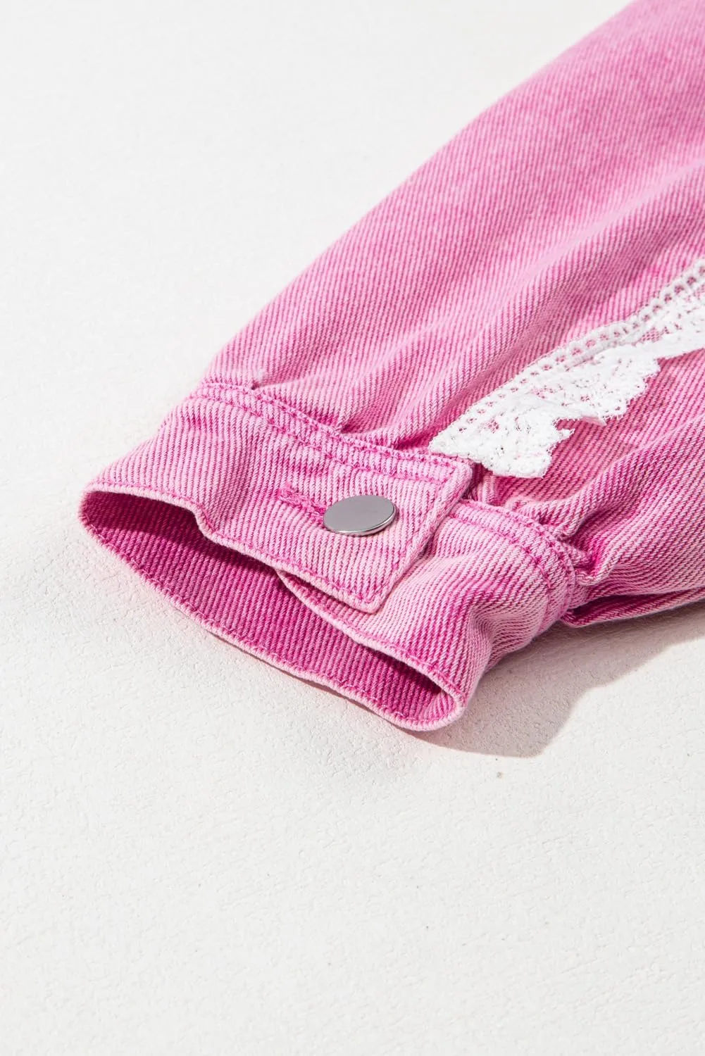 Women's Pink Lace Patchwork Distressed Denim Jacket