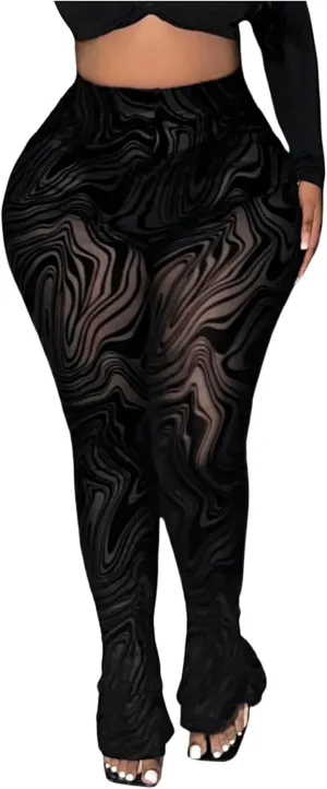 Women's Plus Size Zebra Striped Leggings Sheer Mesh High Waisted Skinny Pants Trousers