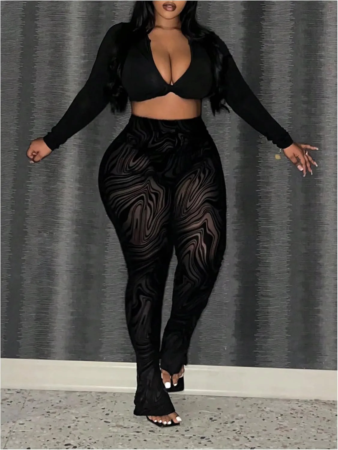 Women's Plus Size Zebra Striped Leggings Sheer Mesh High Waisted Skinny Pants Trousers