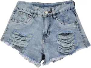 Women's Sexy Low Waist Ripped Denim Shorts with Tassel Burrs Patch Button Fly Regular Fit Streetwear Hot Pants