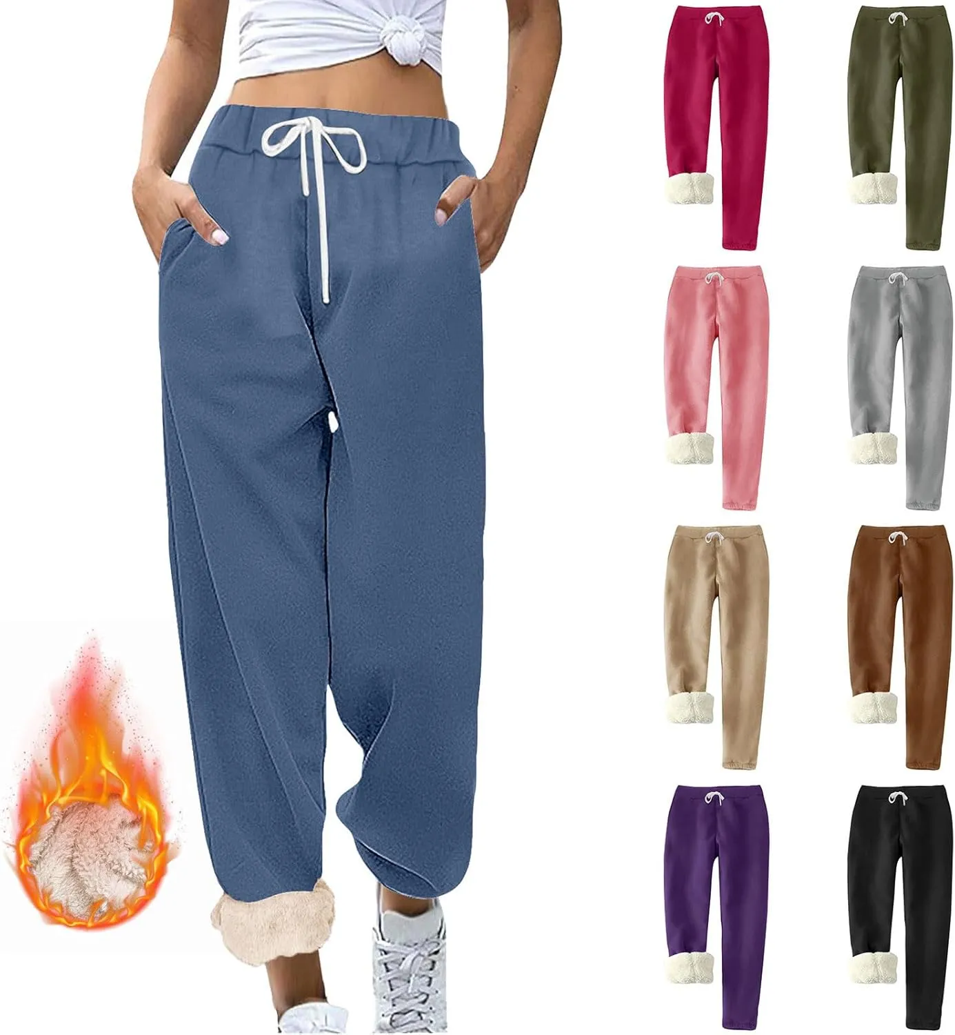 Womens Sherpa Lined Athletic Sweatpants with Pockets Winter Warm Fleece Lined Sweatpants Drawstring Jogger Pants