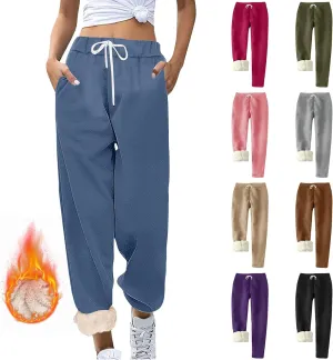 Womens Sherpa Lined Athletic Sweatpants with Pockets Winter Warm Fleece Lined Sweatpants Drawstring Jogger Pants