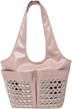 Womens Trendy Studded Bucket Bag Large Shoulder Purse Metal Rivet Tote Spacious Top Handle Handbag Satchels