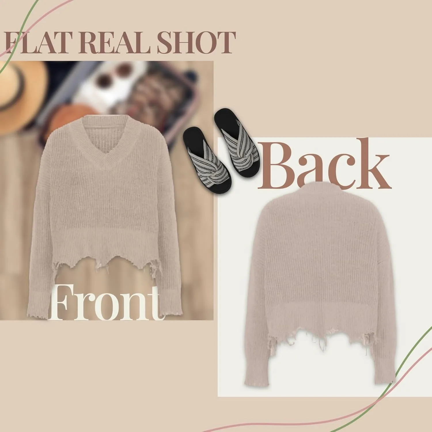 Women's V Neck Loose Knit Pullover Distressed Hem Off Shoulder Crop Sweater Solid Long Sleeve Top