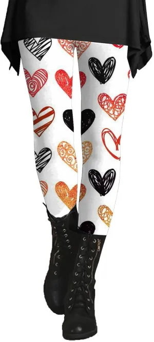Women's Valentine's Day Yoga Pants Women's Autumn and Winter Leggings Artistic Splash Printed Workout Leggings for