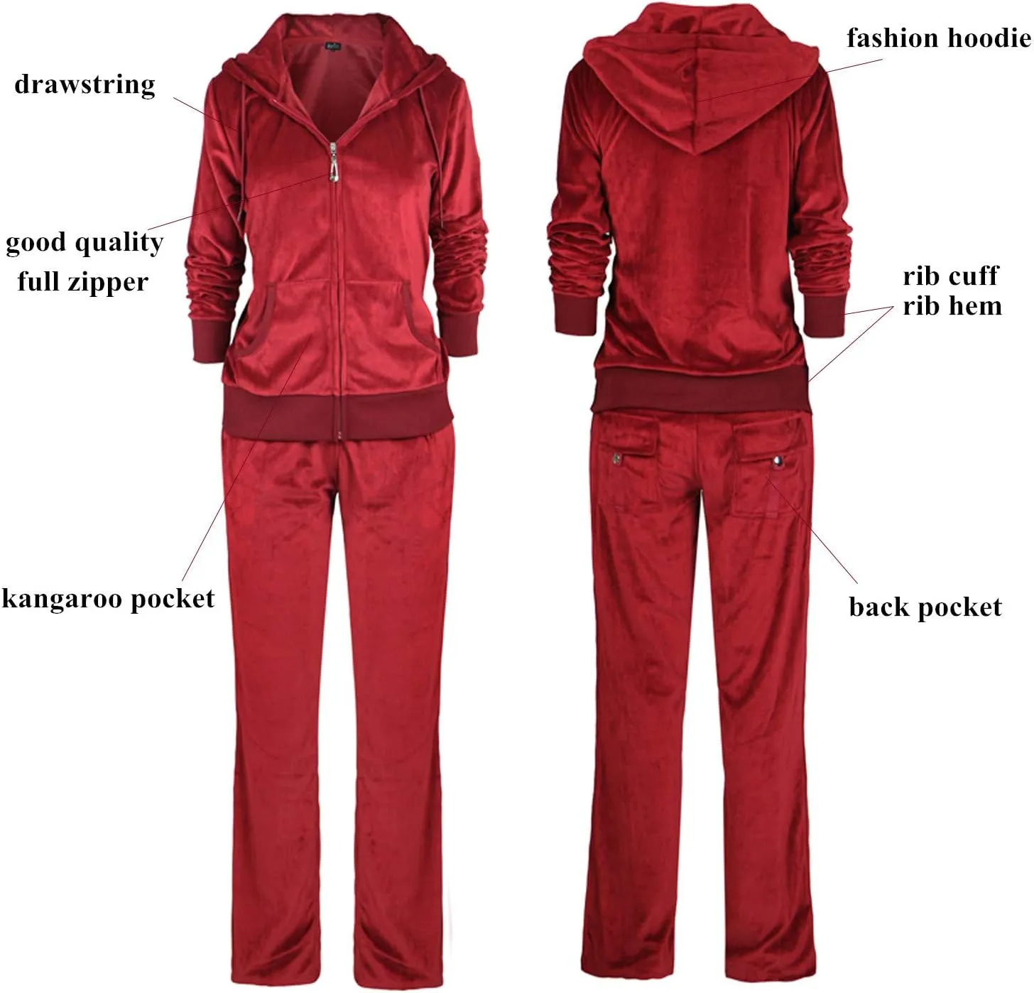 Womens Velour Tracksuit Set Knitted Two Piece Outfits Fashion Zip Up Hoody Sweatshirt and Sweatpants Sweat Suits Sets