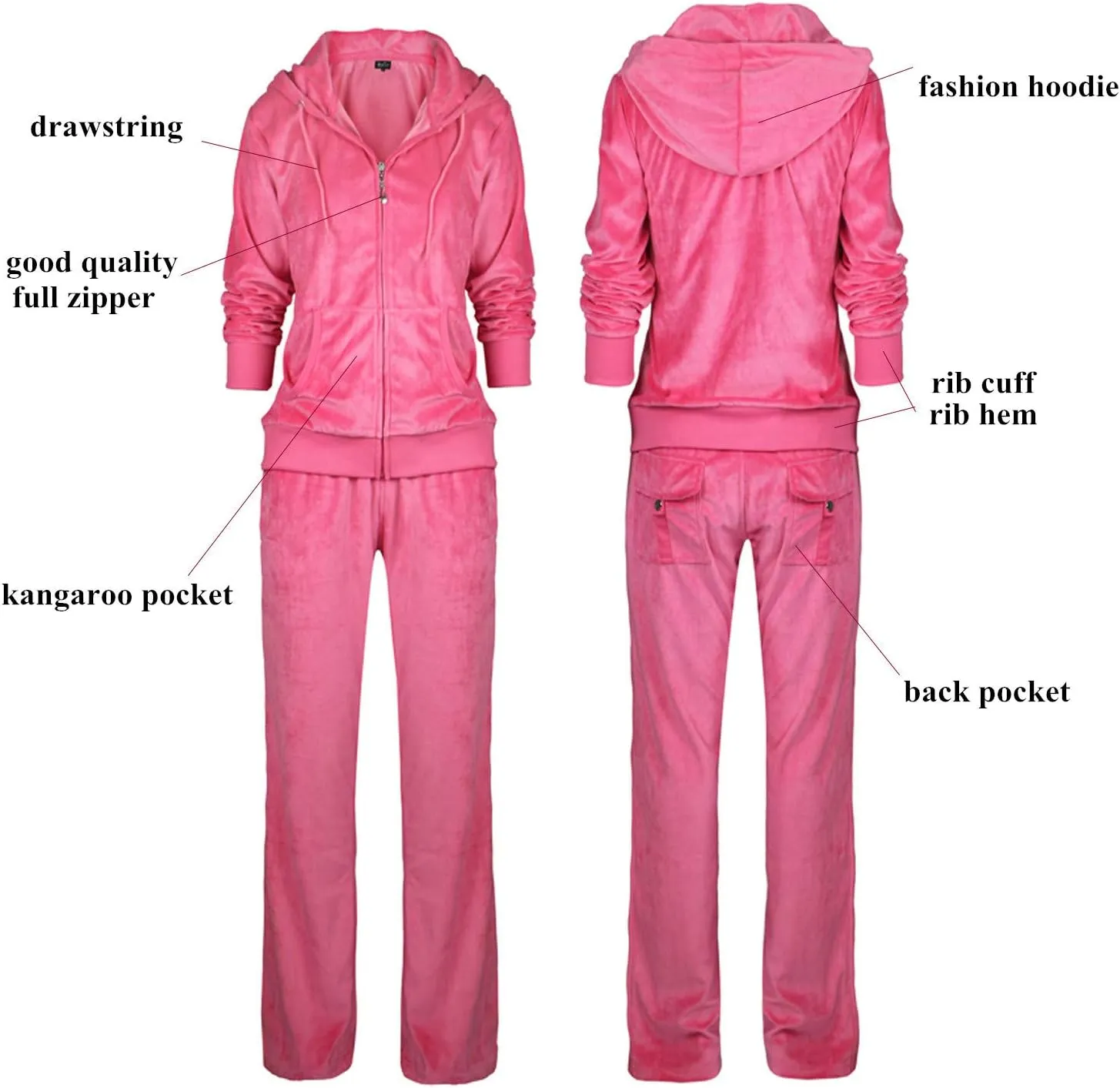 Womens Velour Tracksuit Set Knitted Two Piece Outfits Fashion Zip Up Hoody Sweatshirt and Sweatpants Sweat Suits Sets