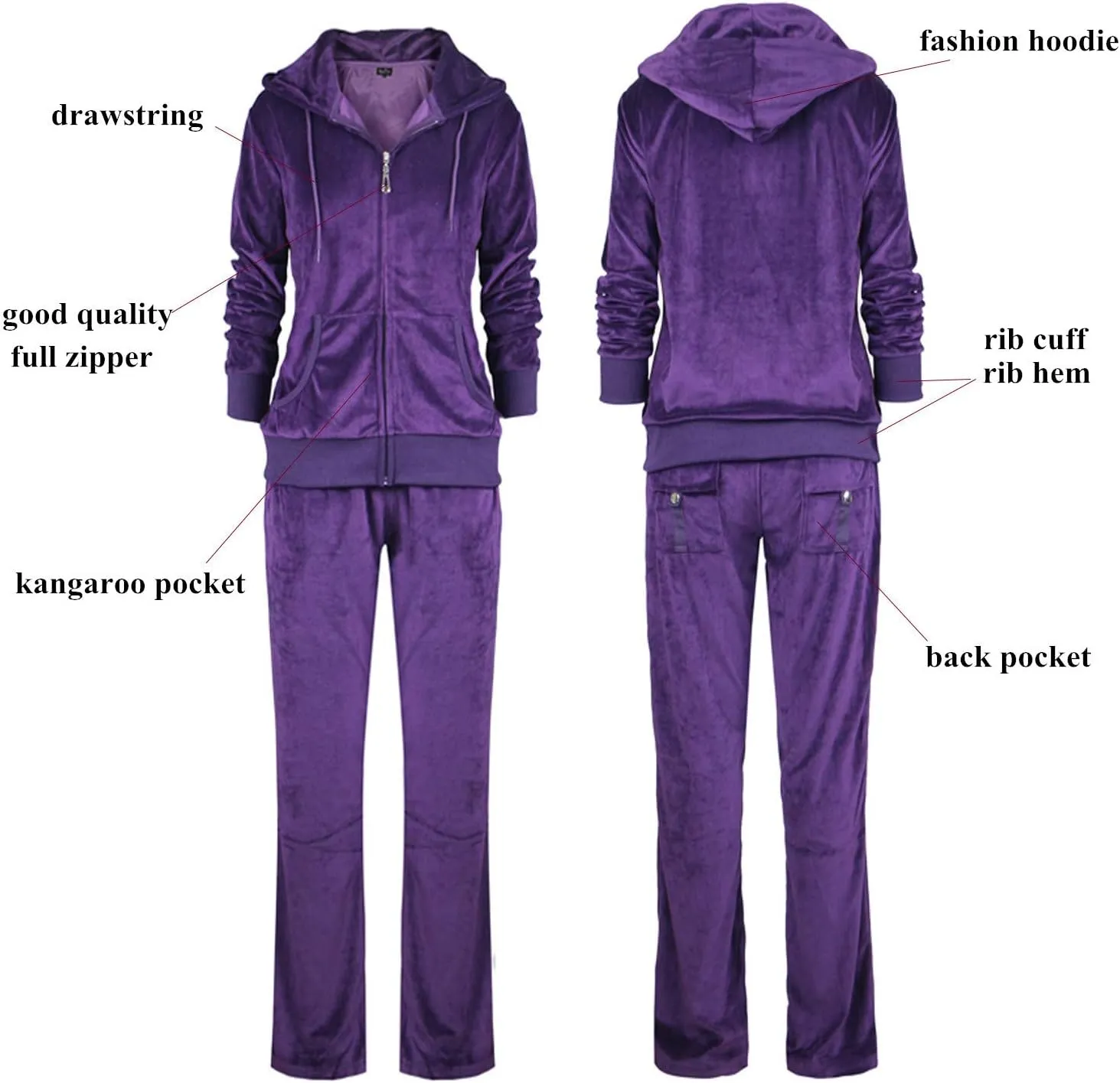 Womens Velour Tracksuit Set Knitted Two Piece Outfits Fashion Zip Up Hoody Sweatshirt and Sweatpants Sweat Suits Sets