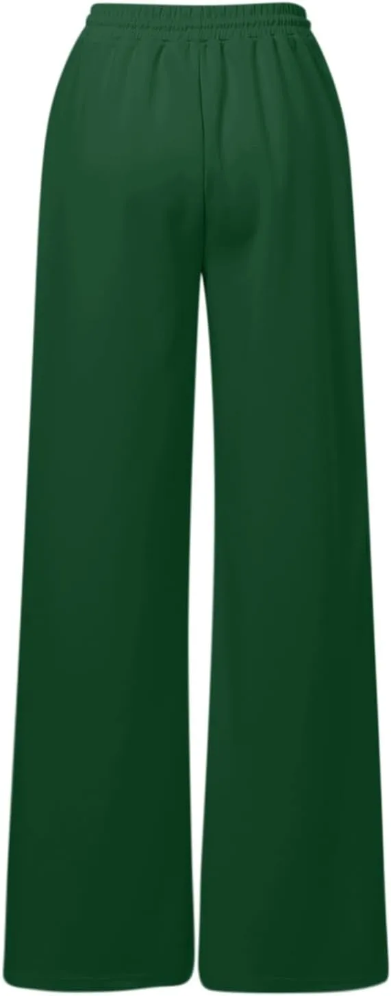 Women's Wide Leg Baggy Sweatpants Solid Fleece Active Wide Legged Joggers High Waist Open Bottom Straight Leg Loose