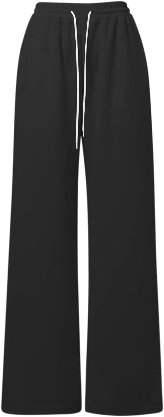 Women's Wide Leg Baggy Sweatpants Solid Fleece Active Wide Legged Joggers High Waist Open Bottom Straight Leg Loose