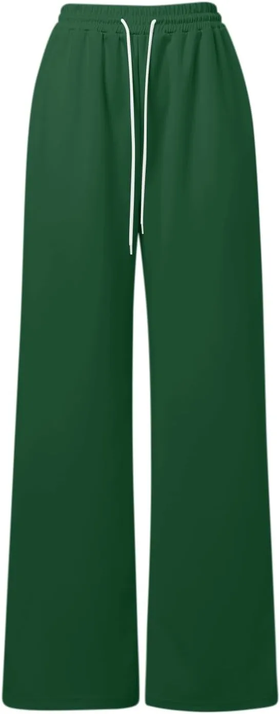 Women's Wide Leg Baggy Sweatpants Solid Fleece Active Wide Legged Joggers High Waist Open Bottom Straight Leg Loose