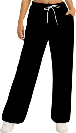 Women's Wide Leg Baggy Sweatpants Solid Fleece Active Wide Legged Joggers High Waist Open Bottom Straight Leg Loose