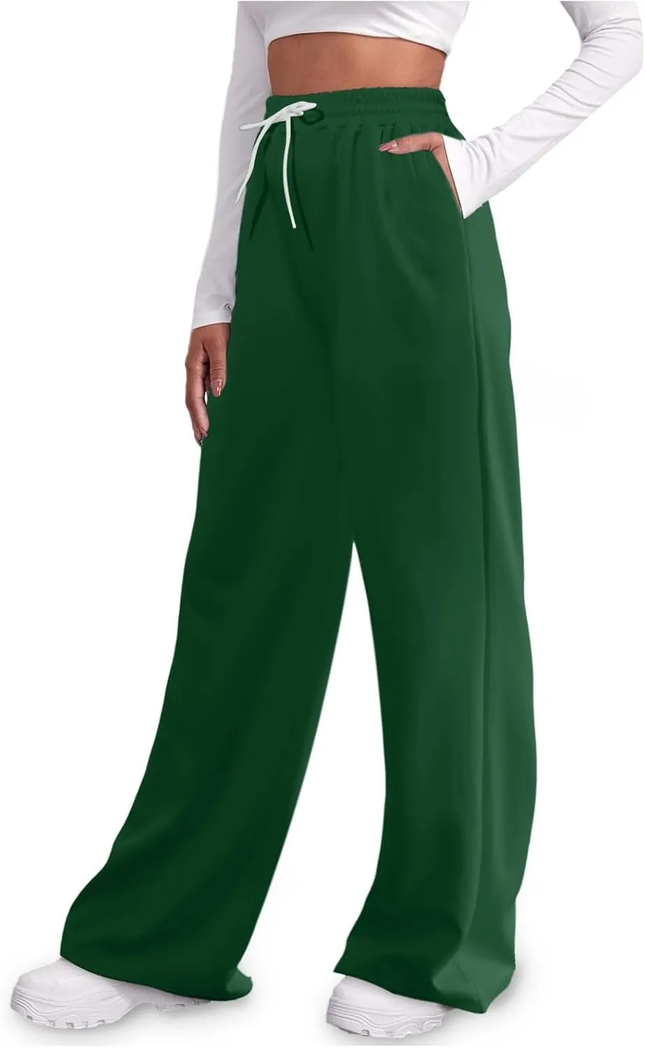Women's Wide Leg Baggy Sweatpants Solid Fleece Active Wide Legged Joggers High Waist Open Bottom Straight Leg Loose