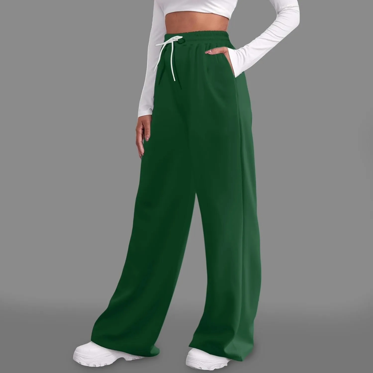 Women's Wide Leg Baggy Sweatpants Solid Fleece Active Wide Legged Joggers High Waist Open Bottom Straight Leg Loose