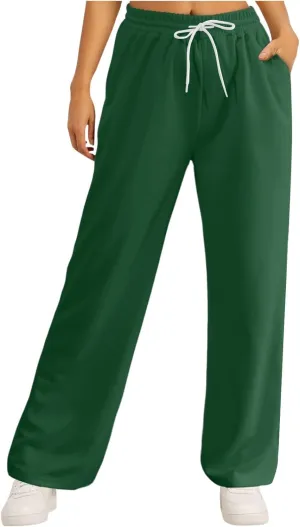 Women's Wide Leg Baggy Sweatpants Solid Fleece Active Wide Legged Joggers High Waist Open Bottom Straight Leg Loose