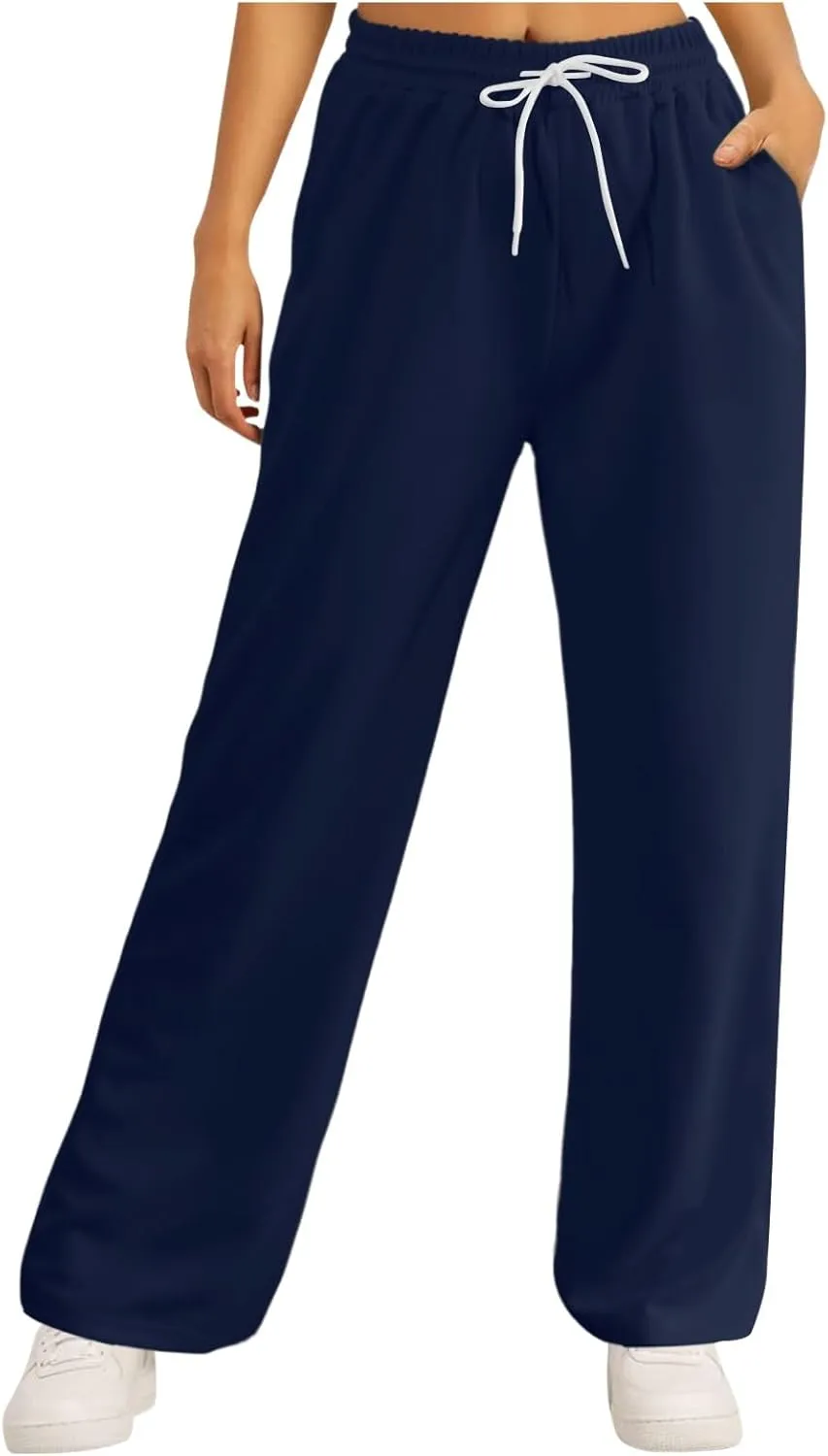 Women's Wide Leg Baggy Sweatpants Solid Fleece Active Wide Legged Joggers High Waist Open Bottom Straight Leg Loose