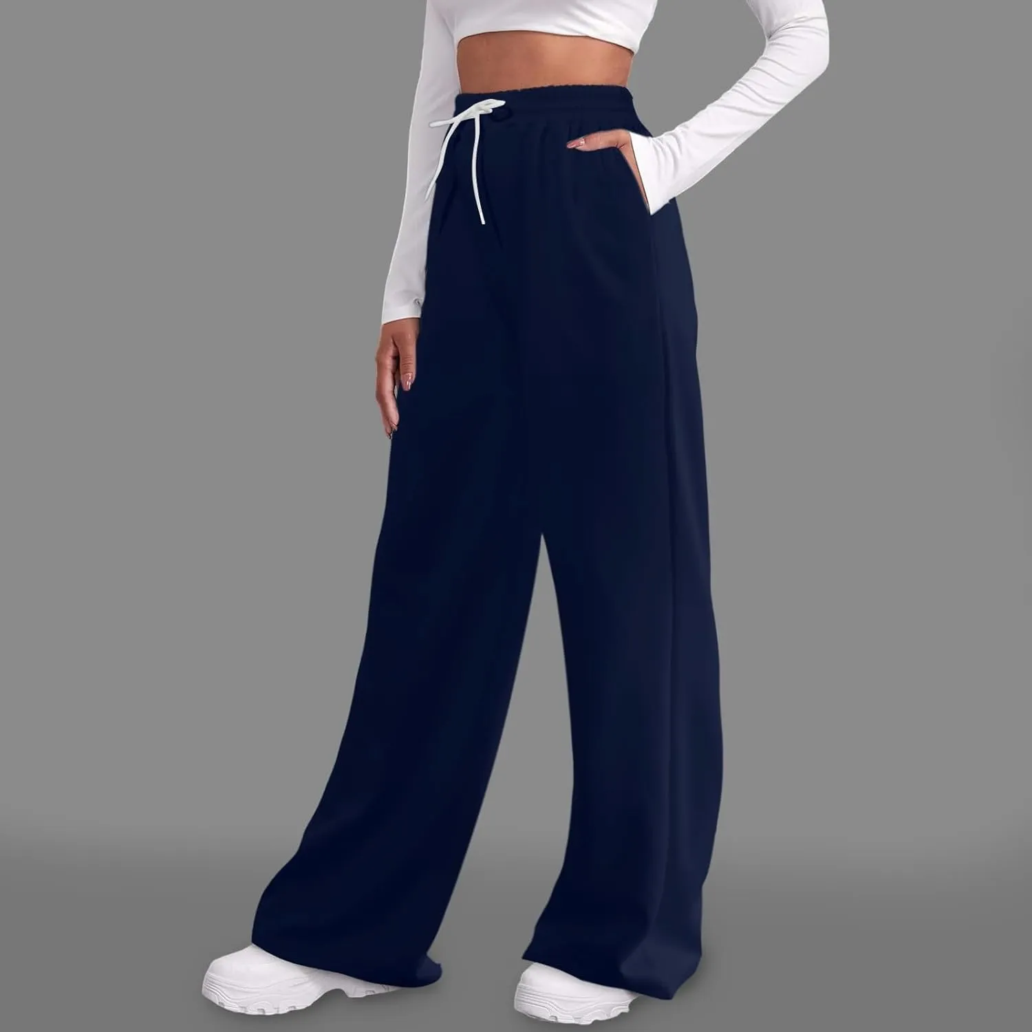 Women's Wide Leg Baggy Sweatpants Solid Fleece Active Wide Legged Joggers High Waist Open Bottom Straight Leg Loose