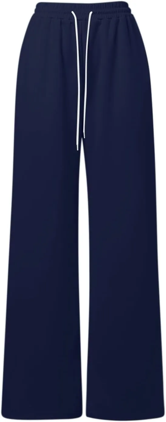 Women's Wide Leg Baggy Sweatpants Solid Fleece Active Wide Legged Joggers High Waist Open Bottom Straight Leg Loose