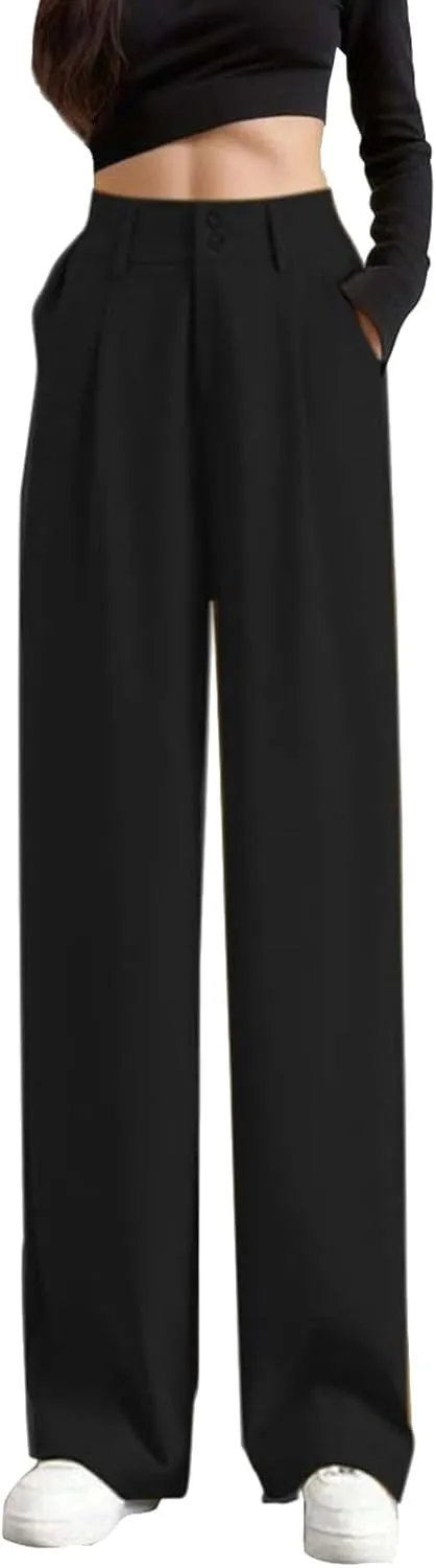 Women's Wide Leg Pants High Elastic Waist Flowy Business Work Trousers Casual Comfy Office Dress Pants with Pockets