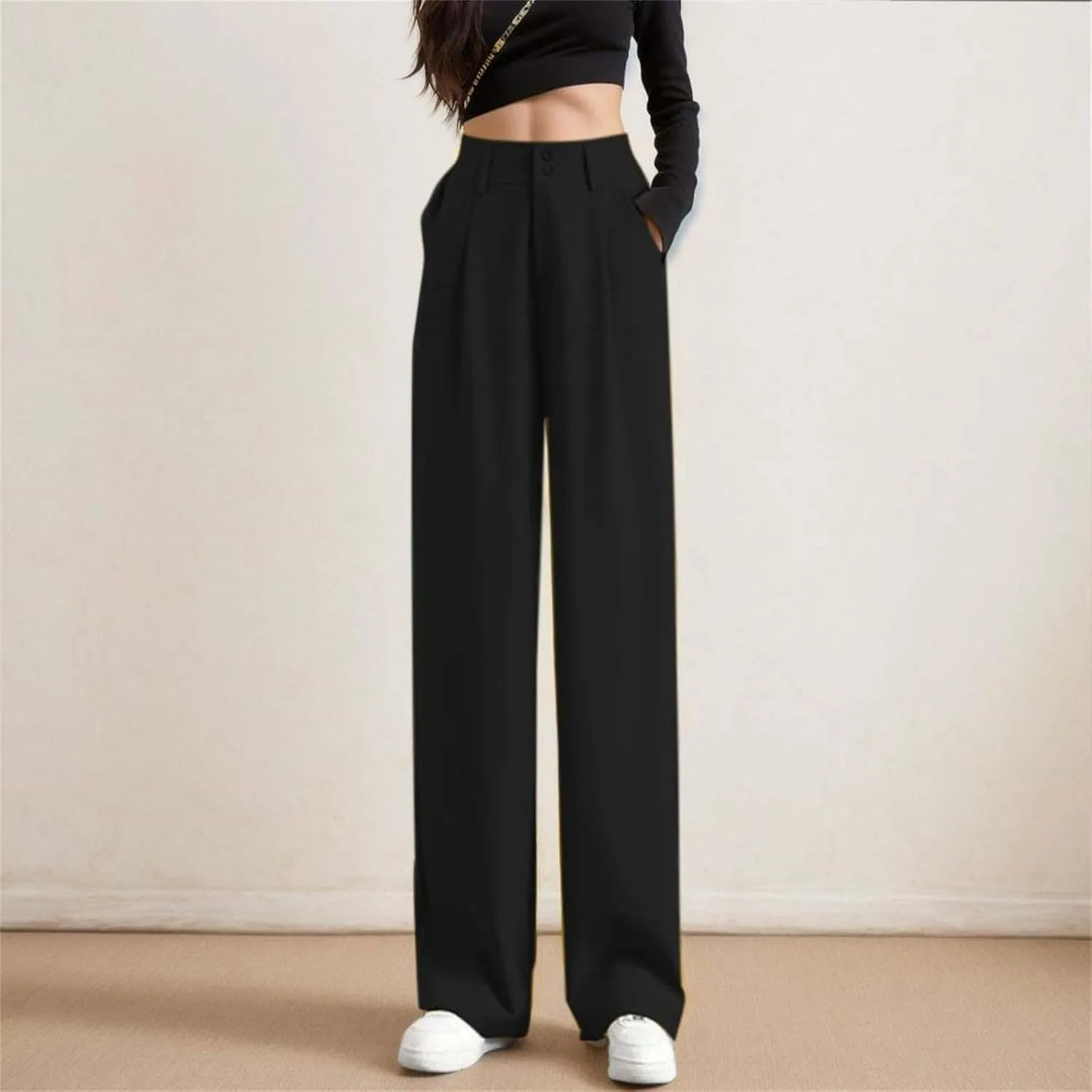 Women's Wide Leg Pants High Elastic Waist Flowy Business Work Trousers Casual Comfy Office Dress Pants with Pockets