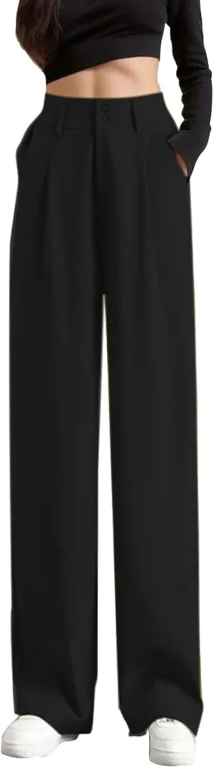 Women's Wide Leg Pants High Elastic Waist Flowy Business Work Trousers Casual Comfy Office Dress Pants with Pockets