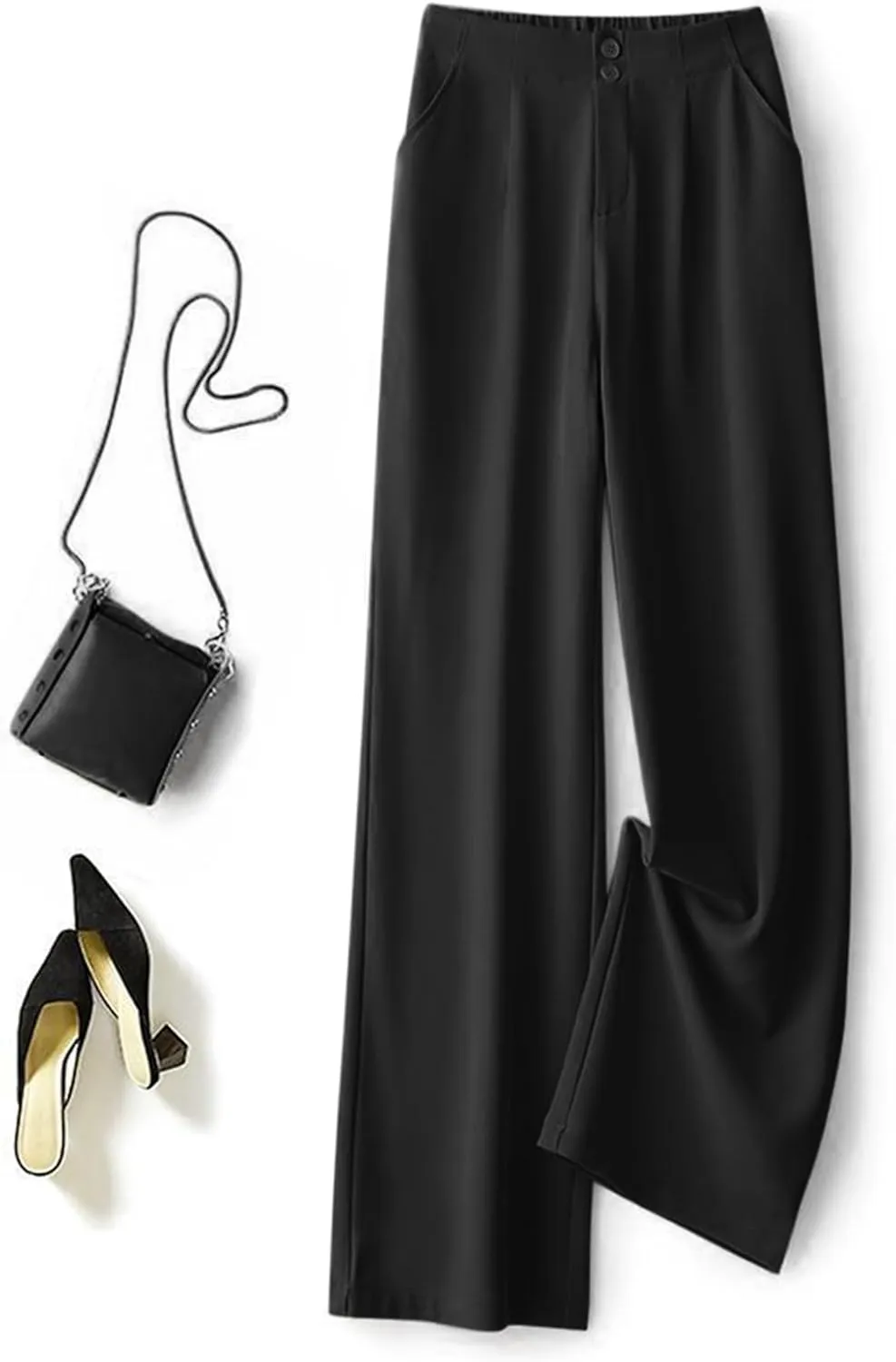 Women's Wide Leg Pants High Elastic Waist Flowy Business Work Trousers Casual Comfy Office Dress Pants with Pockets