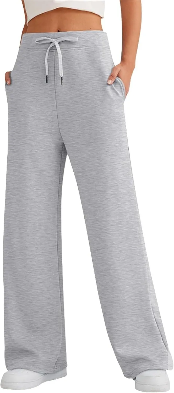 Womens Yoga Pants with Drawstring Pockets Straight-Leg Loose Comfy Modal Lounge Running Active Casual Sweatpants