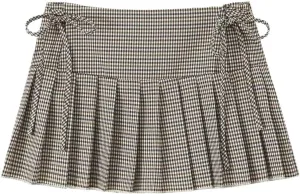 Y2K Black Striped Pleated Mini Skirt with Side Zipper and Bow Detail