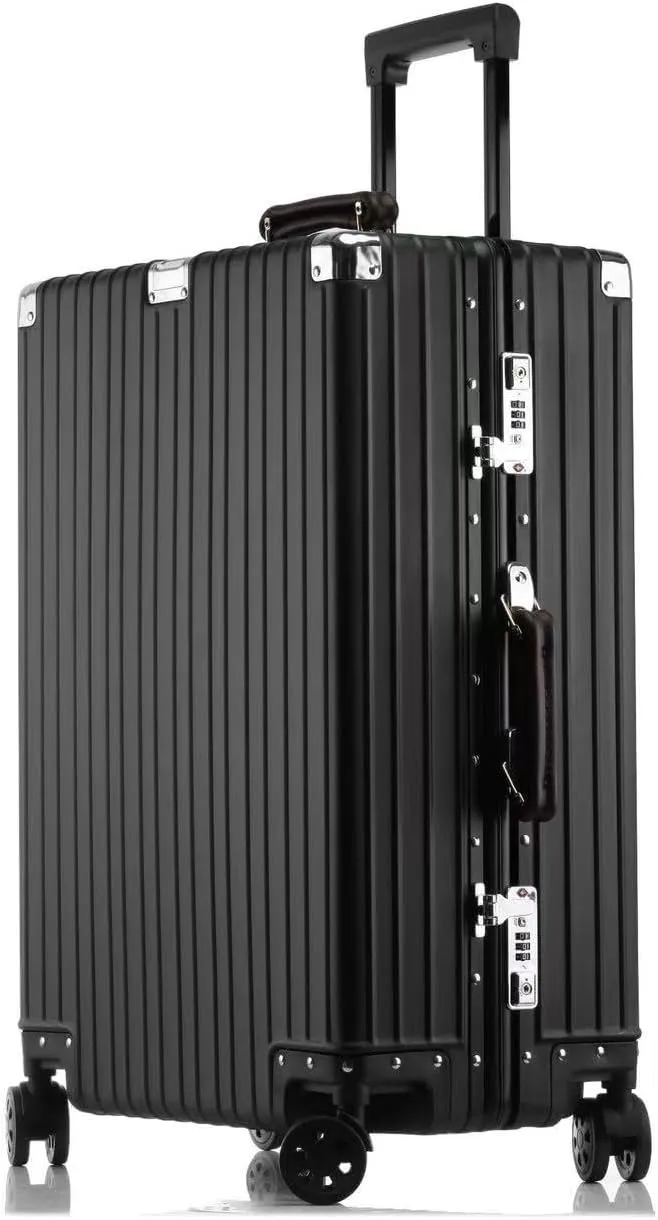 YARVIONAAluminum Carry On Luggage,Hard Shell Spinner Suitcase withTSA Lock Lightweight Business Travel Suitcase,No Zippers,Airline Approved Cabin Luggage (Black(All Aluminum), Carry-On-20-Inch)