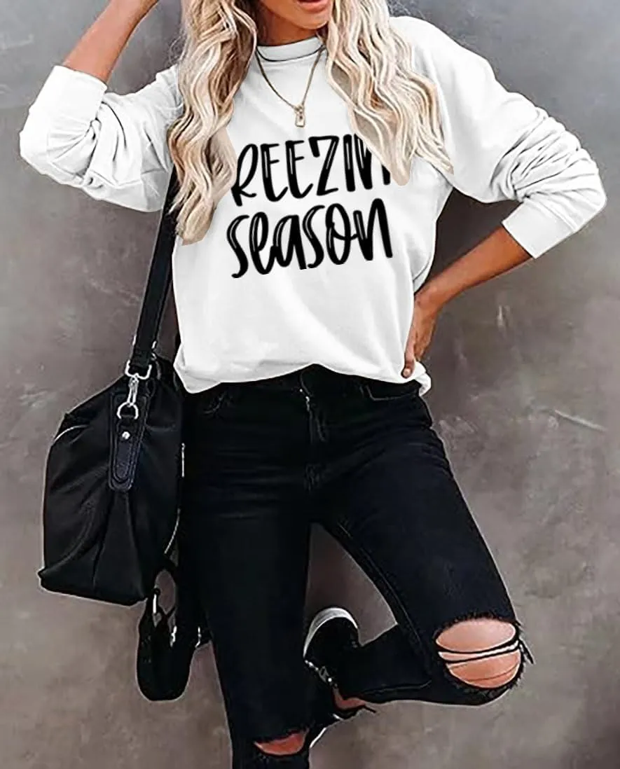 Yes I'm Cold Sweatshirts for Women Funny Letter Print Hoodies Long Sleeve Pullover Top