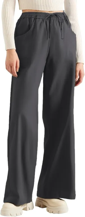 Yoga Pants with Pockets for Women High Waisted Flowy, Khaki Pants Cotton Linen Cargo Trousers Wide Leg Summer