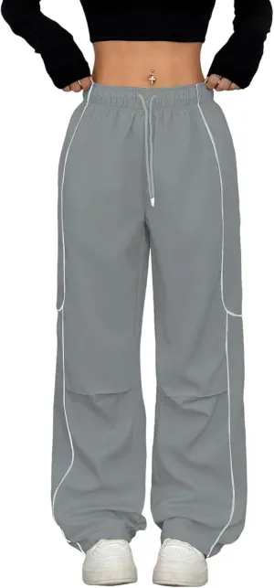 ZAFUL Parachute Pants for Women Sweatpants Y2K Contrast Pipping Cargo Trousers Jogger Pants with Pockets
