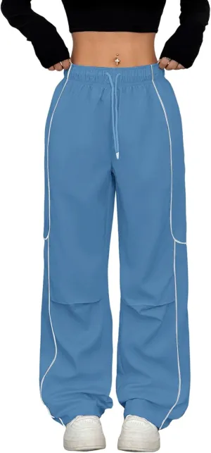 ZAFUL Parachute Pants for Women Sweatpants Y2K Contrast Pipping Cargo Trousers Jogger Pants with Pockets
