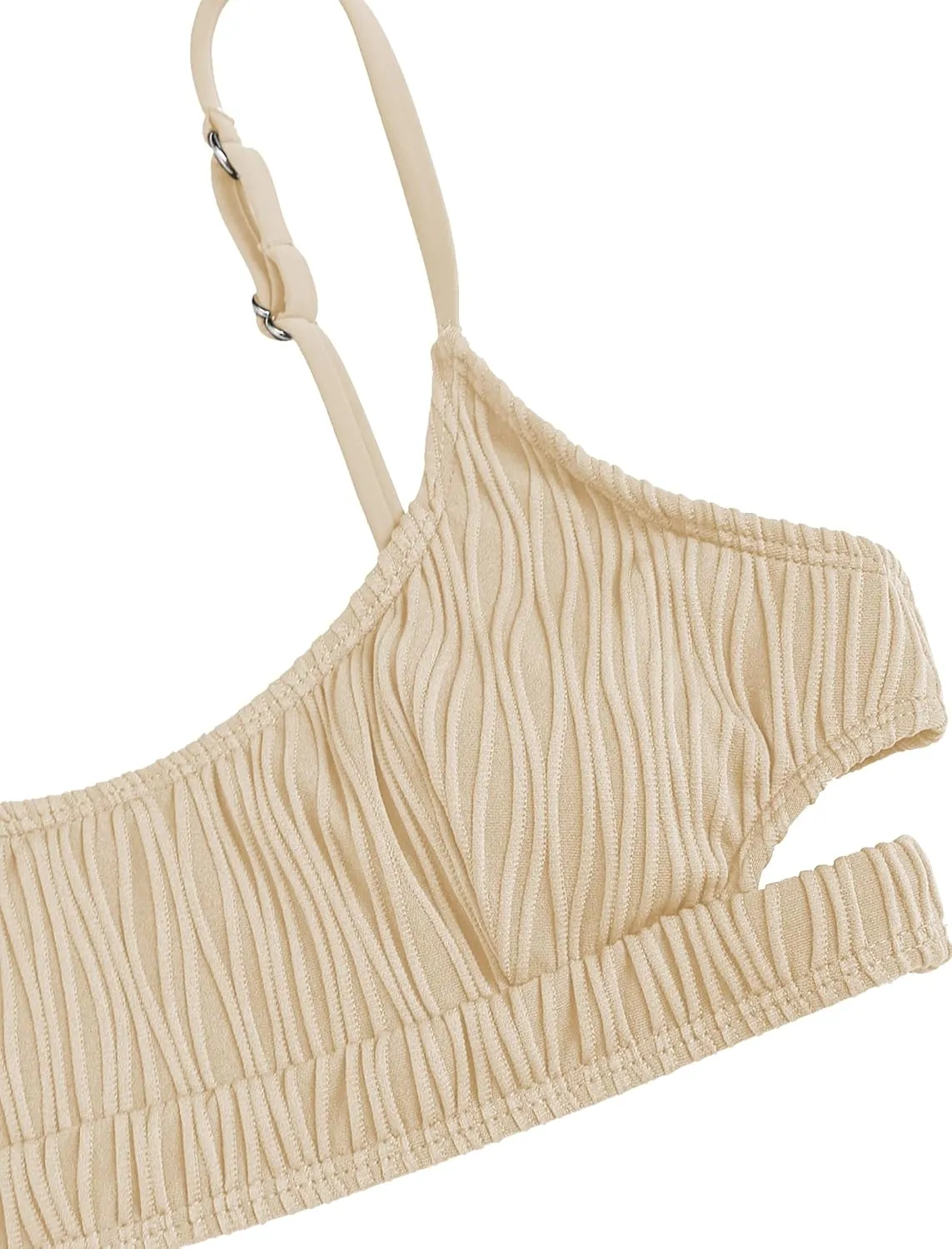 ZAFUL Women's Cutout Bikini Sets Scoop Neck Back Criss Cross Tie Ribbed High Cut Bikini Swimsuit Two Piece Bathing Suits