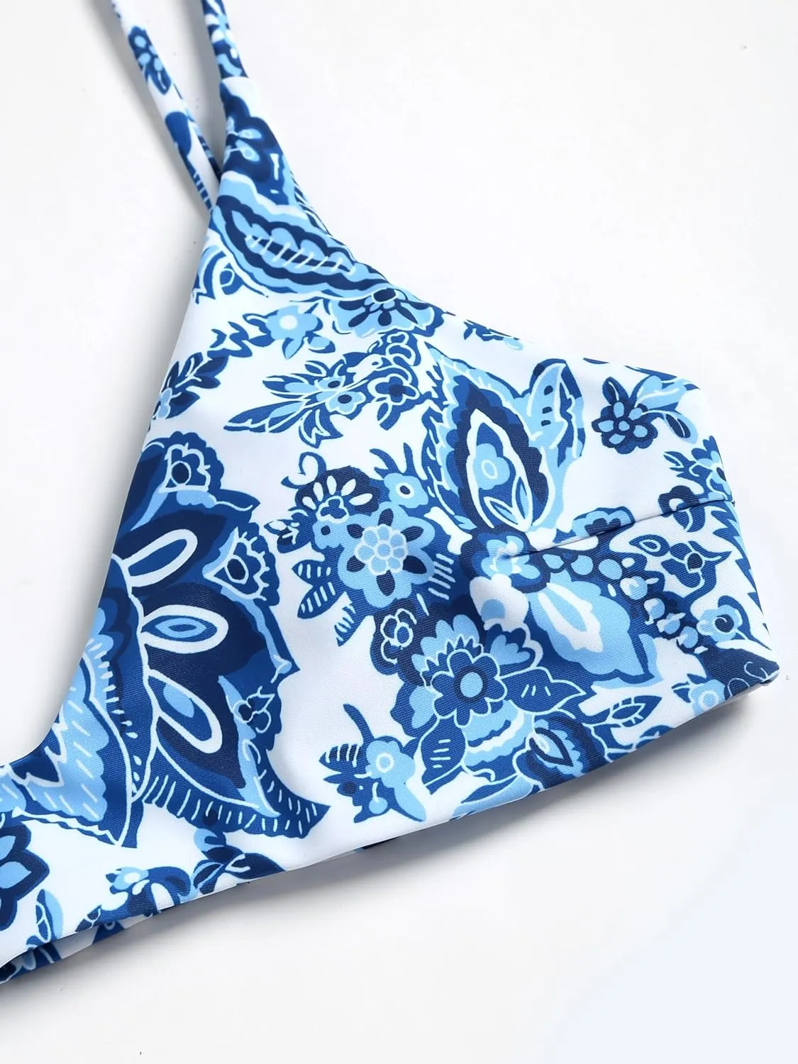 ZAFUL Women's Solid Spaghetti Strap Bralette Bikini Set Two Piece Swimsuit