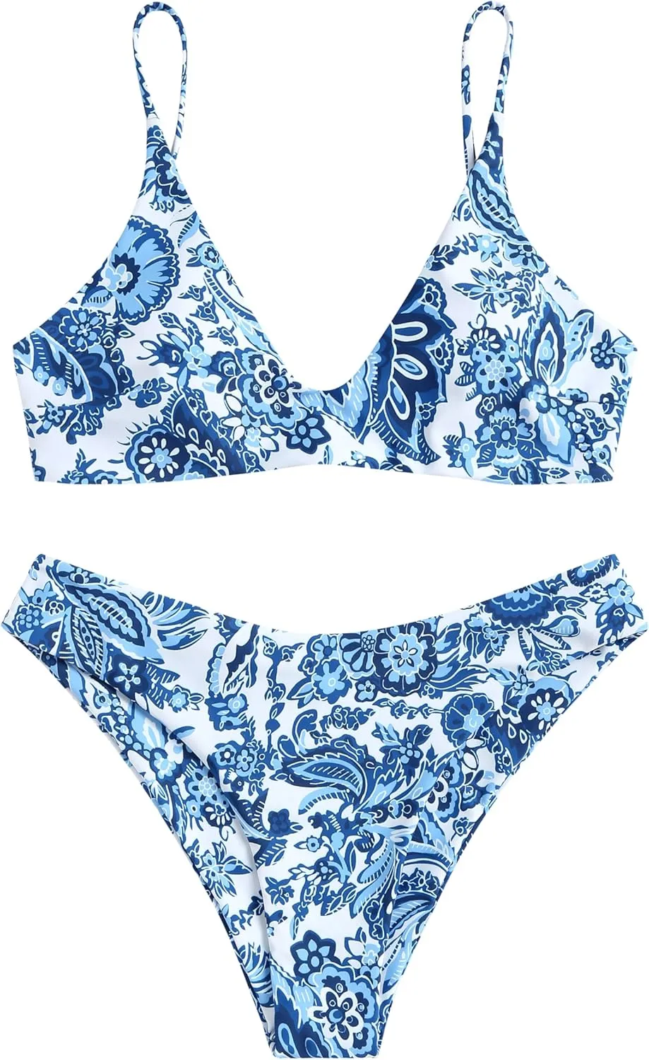 ZAFUL Women's Solid Spaghetti Strap Bralette Bikini Set Two Piece Swimsuit
