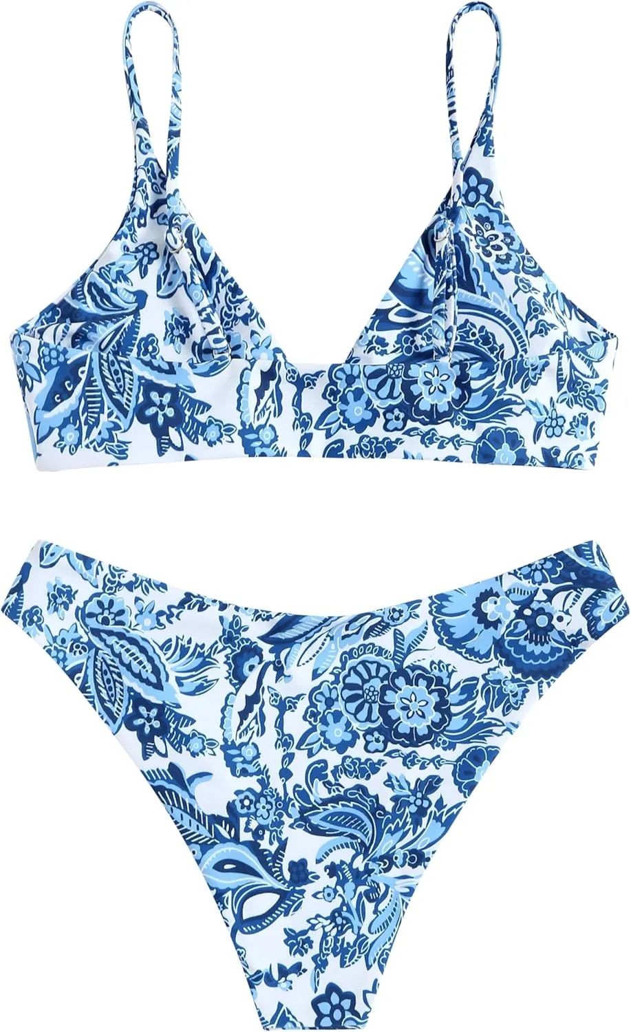 ZAFUL Women's Solid Spaghetti Strap Bralette Bikini Set Two Piece Swimsuit