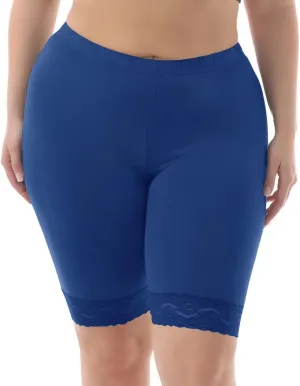 ZERDOCEAN Women's Plus Size Soft Basic Mid Thigh Shorts Leggings with Lace Trim