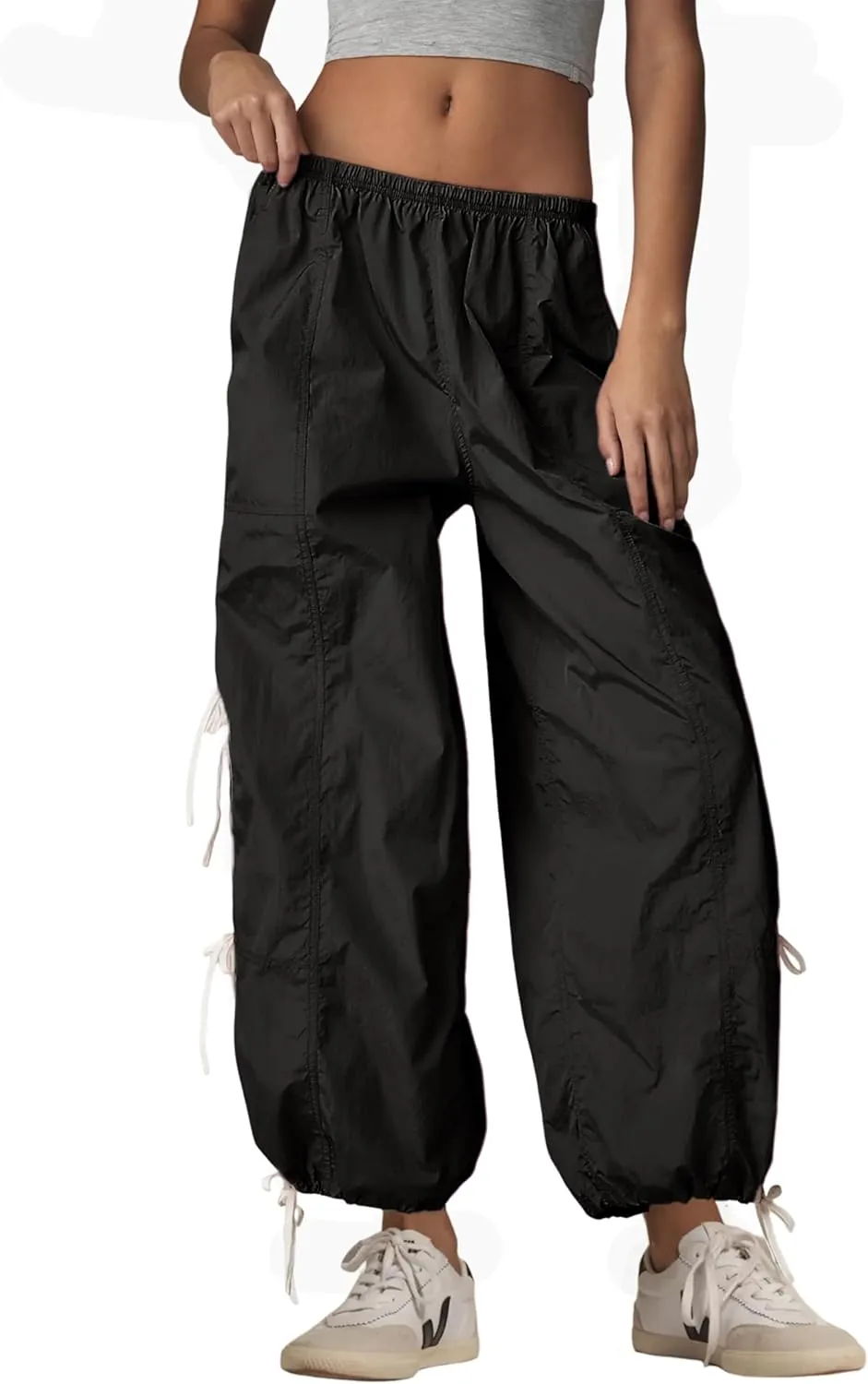 Zhiyouni Parachute Pants for Women Elastic High Waist Full Twist Hiking Cargo Pants Trousers
